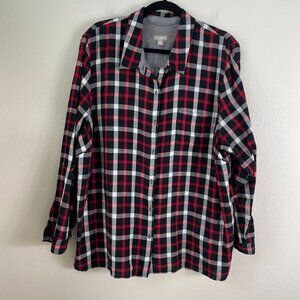 J Jill Womens Plus 3X Plaid Button Up Shirt Long Roll Tab Sleeve Top